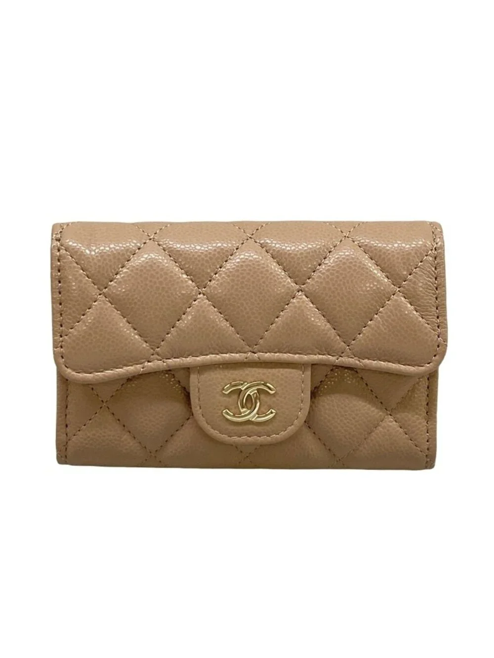 Chanel Card Slot Quilted Beige Gold